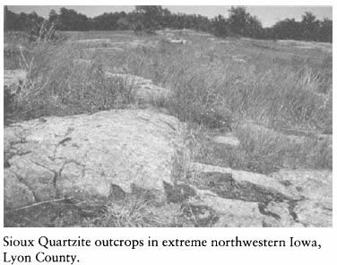 Iowa and Its Flora - Sioux Quartzite outcrops in extreme northwestern Iowa, Lyon County.