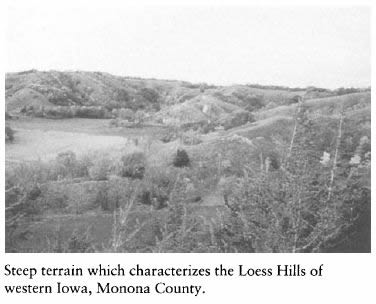Iowa and Its Flora - Steep terrain which characterizes the Loess Hills of western Iowa, Monona County.